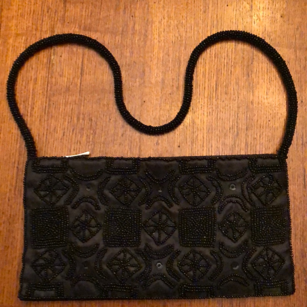 COPY - Satin Black Beaded evening bag